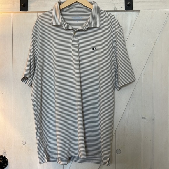Vineyard Vines men’s performance polo gray white stripe XL whale - Picture 4 of 6